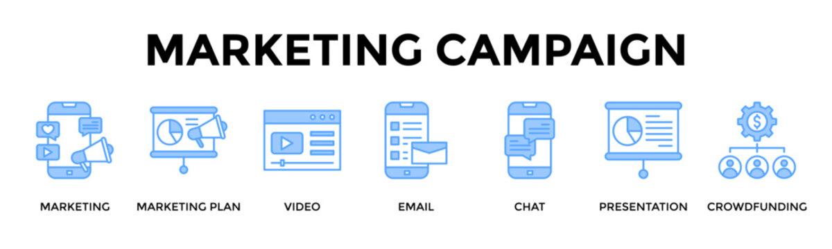 Marketing Campaign Banner Web Icon Set Collection Pack Vector Illustration Concept For Launch Campaigns That Attract Audiences Support And Funding