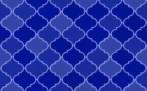 Seamless pattern. Royal blue moroccan tile wall and floor texture. Quatrefoil pattern. Tileable background. 