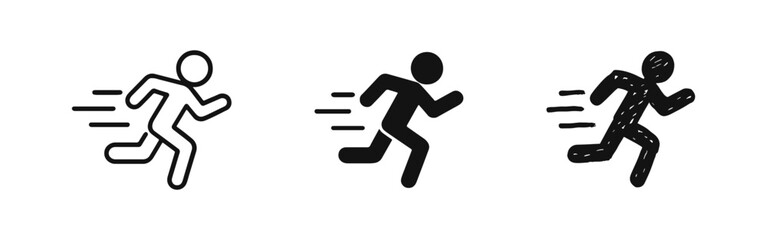 Fototapeta premium Running Person Icon Set with Speed Lines - Active Movement, Sport, and Urgency Symbols