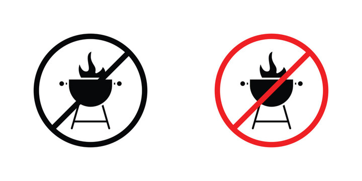 No barbecue with fire sign in doodles flat and line stroke pack