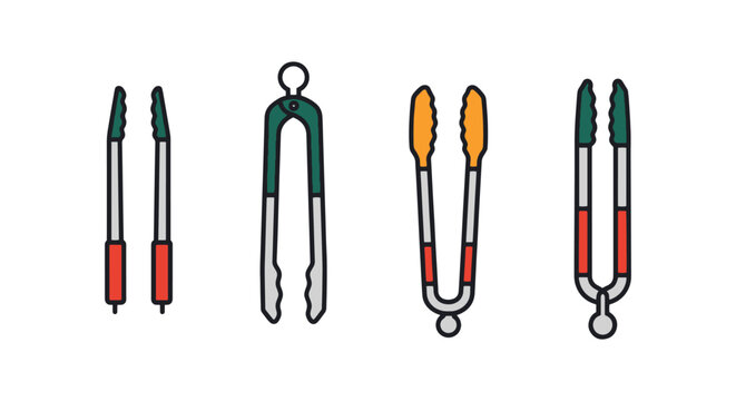 BBQ Tongs Line art vector set simple abstract