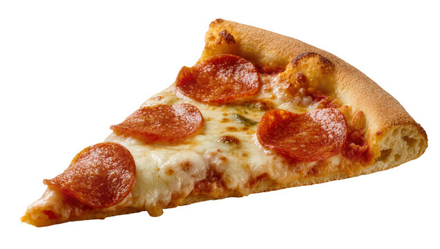 Delicious pepperoni pizza slice with melted cheese, isolated on transparent background
