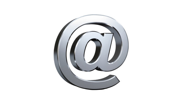 Shiny chrome at symbol representing email and internet, isolated on transparent background