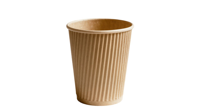 Corrugated cardboard disposable coffee cup, isolated on transparent background