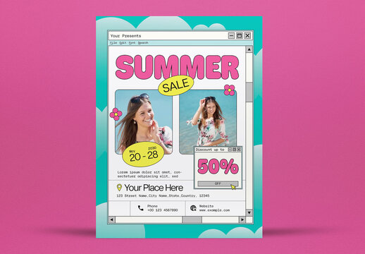 Blue Internet Nostalgia Summer Sale Flyer Layout