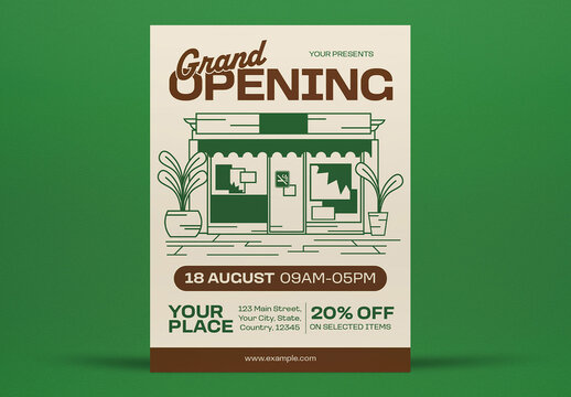 Green and Brown Organic Grand Opening Flyer Layout
