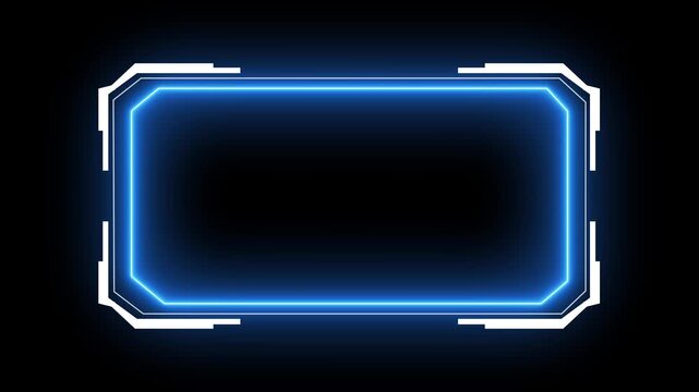 Futuristic neon blue frame with glowing edges on a sleek black background modern sci-fi digital high-tech interface u i concept technology border animation