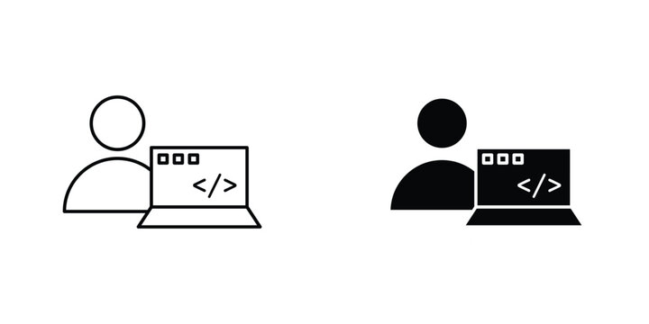Programmer icon in doodles flat and line stroke pack