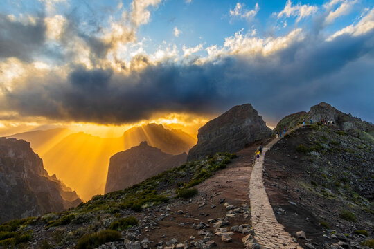 Sunset over Vereda do Areeiro hiking trail in Madeira Portugal