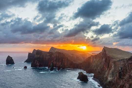 Sunrise over the cliffs at Ponta de S�o Louren�o Madeira Portugal