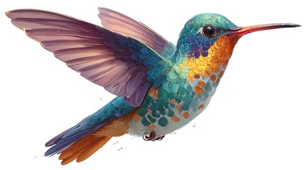 Naklejka premium Colorful hummingbird in flight with spread wings flying vibrant