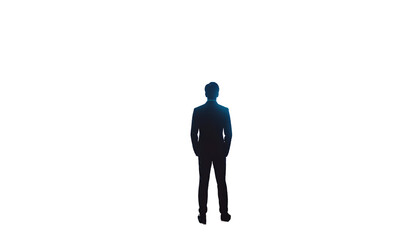 Fototapeta premium Silhouette of a person standing, facing away, glowing faintly against a solid black background