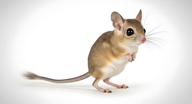 Adorable Jerboa Standing on Hind Legs with a Long Tail and Whiskers.