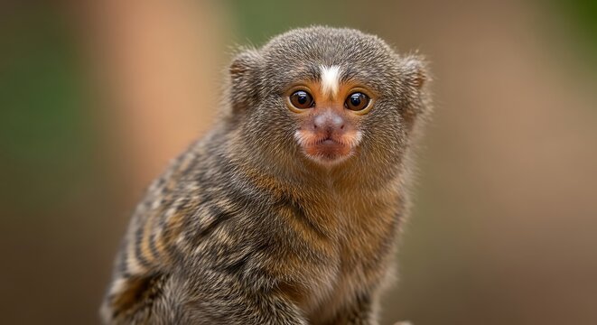 Adorable Pygmy Marmoset Gazing Directly at the Camera with Curiosity.