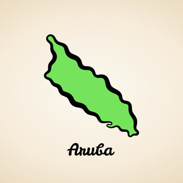 Green simplified map of Aruba with black outline