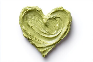 Fototapeta premium Pistachio Cream Spread in Heart Shape on White Background.
