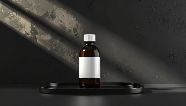 Minimalist bottle on a tray with light and shadow