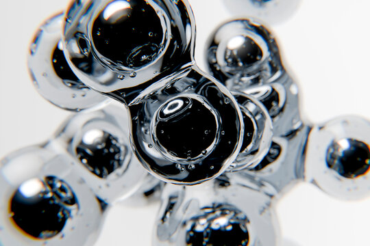 3D Chrome Bubble Chain with reflective fluid link formation