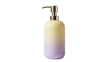 Fototapeta premium Ombre yellow and purple soap dispenser with metallic pump, isolated on transparent background
