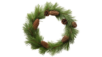 Green pine needle wreath with pine cones, isolated on transparent background © PAPADOMUS