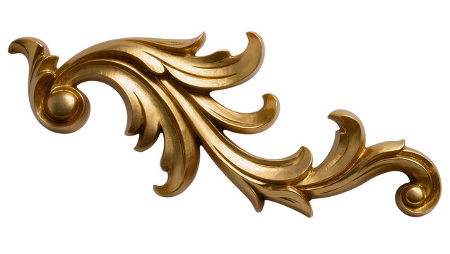 Ornate golden acanthus leaf scrollwork ornament, isolated on transparent background