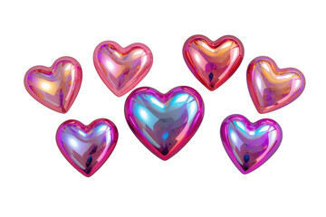 Fototapeta premium Iridescent glass heart balloons floating, symbolizing love, romance, holidays, and celebrations, ideal for valentine's day