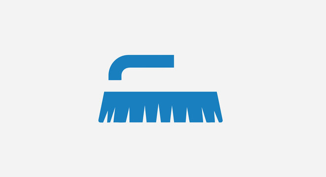 A blue brush icon on a white background. It features a handle and bristles