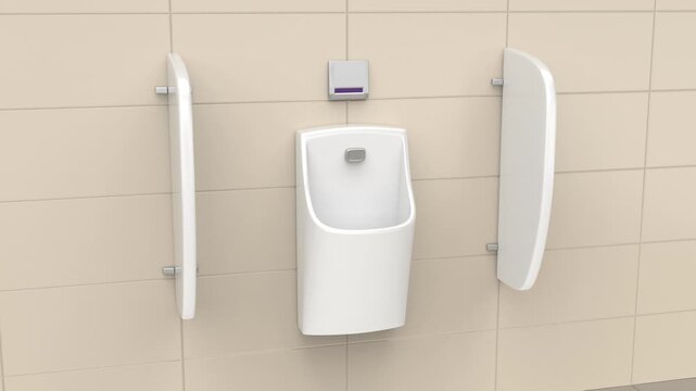 White ceramic automatic urinal in a public restroom