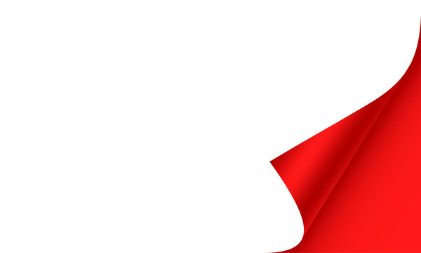 Realistic page curl effect red color on a transparent background.	