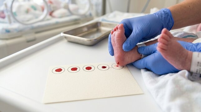 Heel Prick Blood Spot Test Card for Newborn Screening in Neonatal Clinical Light No Face No Logo No Text