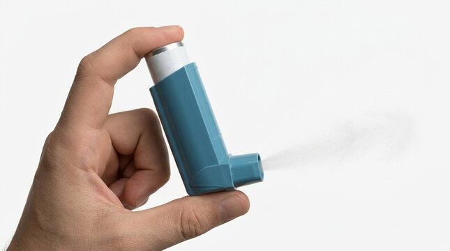 Metered Dose Inhaler MDI Being Primed Before Use Against White Background No Face No Logo No Text