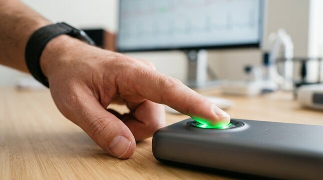 Photoplethysmography PPG Optical Sensor on Bare Fingertip Digital Health Monitoring Concept No Face No Logo No Text