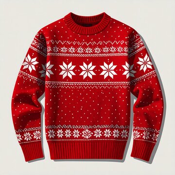 A red Christmas sweater with white snowflake patterns