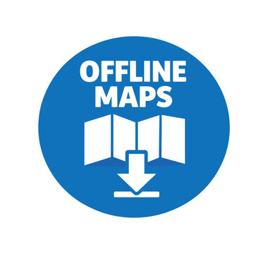 Offline maps download badge. map, navigation, gps, offline navigation, download arrow, no internet. flat vector illustration isolated on white background.