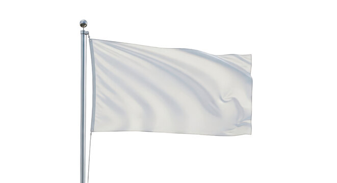 A white flag on a flagpole against a plain background