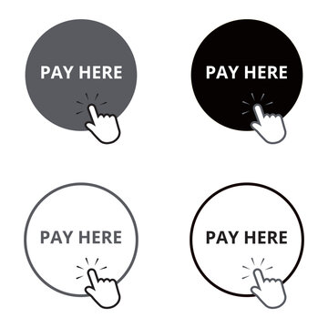 Gray, black and white pay here round buttons isolated on a white background