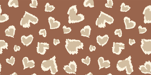 Retro 70s Inspired Heart Animal Print, Warm Caramel and Terracotta Abstract Pattern, Vintage Leopard Texture © Olia