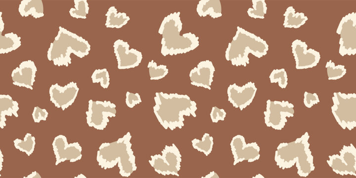 Retro 70s Inspired Heart Animal Print, Warm Caramel and Terracotta Abstract Pattern, Vintage Leopard Texture