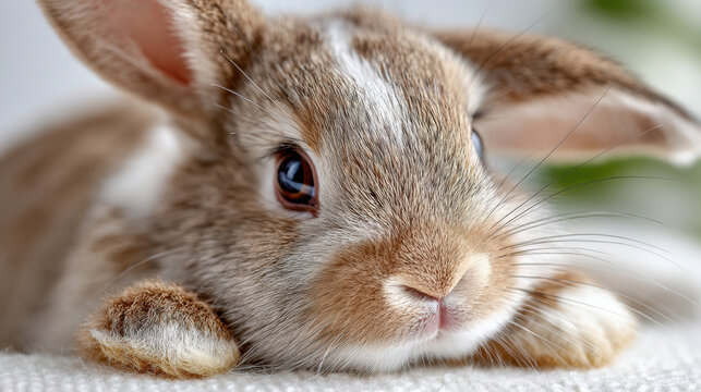Brown lop rabbit portrait isolated on white spring backdrop for banner and pet design