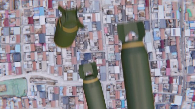 America and Isreal War Iran | bombs being dropped on a city from aerial view | war aerial stock video