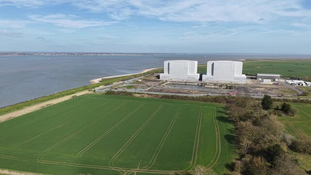 Bradwell nuclear power station Essex UK undergoing decommissioning aerial 4K