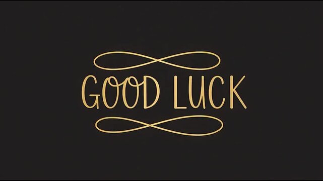 Elegant gold Good Luck typography design on a dark background.