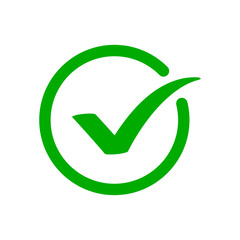A bright green check mark symbol centered inside a circular border representing success and valid © Rehana