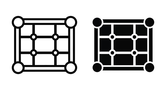 Set of vector icons representing a grid or table structure with corner and intersection nodes, minimalist design