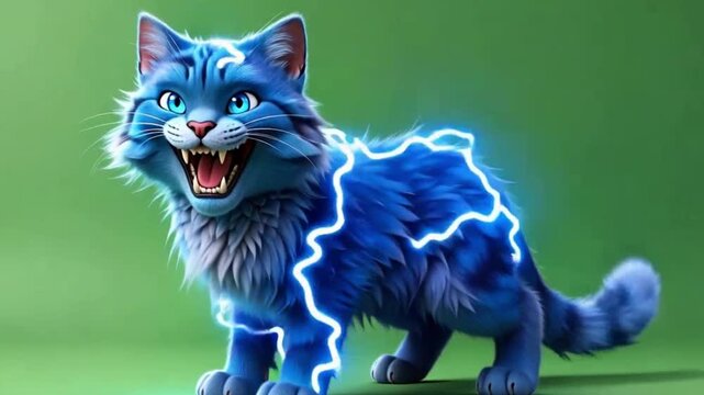 Electric Blue Lightning Cat Illustration
