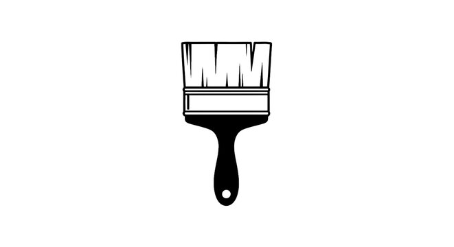 A black and white vector illustration of a paintbrush, facing forward against white