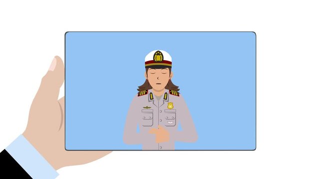 Tablet With Female Indonesia Police Animation Video 4K suitable for your project needs
