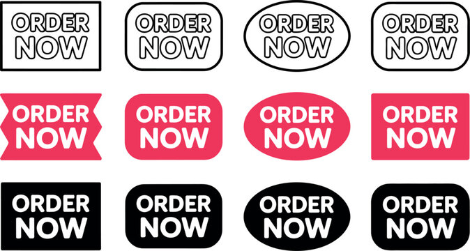 Creative Order Now Buttons in Various Shapes and Colors Isolated Design