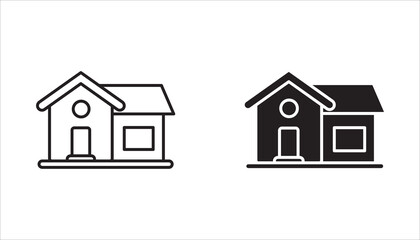 Fototapeta premium A collection of homepage icons for websites and apps. Simple house symbols. Flat real estate signs. Homepage pictograms in filled, thin line, outline, and border styles. Isolated illustrations.