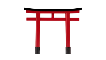 Fototapete Torii Tore Vibrant vermillion Japanese torii gate with black bases and curved top beams, isolated on transparent background for spiritual design elements  © Michal